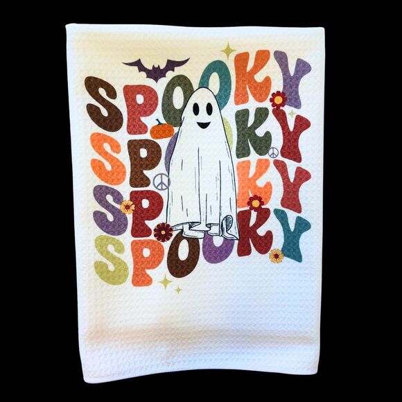 Spooky Ghost Halloween Waffle Weave Kitchen Towel - Picture 2 of 5